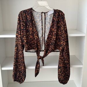 RESA Revolve Abstract Leopard Print Long Sleeve Tie Top